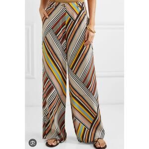 Tory Burch 100% Silk Striped Wide Leg Palazzo Pant Womens Sz 8 Designer Lux Boho